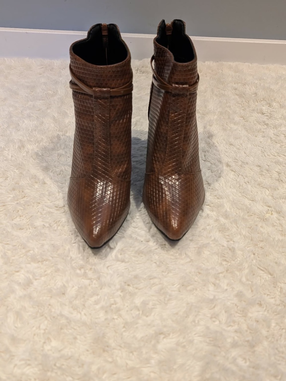 BUY 2 GET 1 FREE - 
Women's Brown Textured Pointed-Toe Ankle Boots